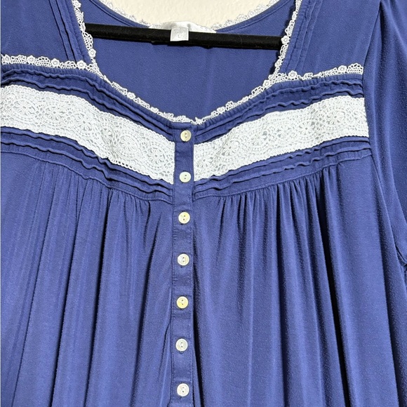 Eileen West Navy Long Sleeve Nightgown. Super soft Modal fabric with White Lace - Picture 11 of 12